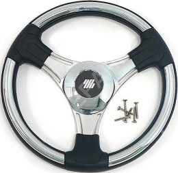 Колесо рулевое Ultraflex Budelli 350мм серебристое с чёрным полированная сталь (Budelli CH/P)