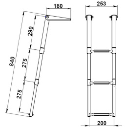Трап телескопический складной узкий 3 белых ступени 253 мм (040161WT)
