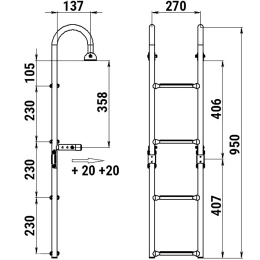 Трап складной с горизонтальным креплением 4 белых ступени 270 мм (040178WT)