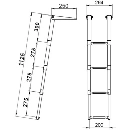 Трап телескопический складной узкий 4 черных ступени 264 мм (040162BT)