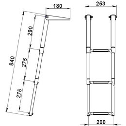 Трап телескопический складной узкий 3 белых ступени 253 мм (040161WT)