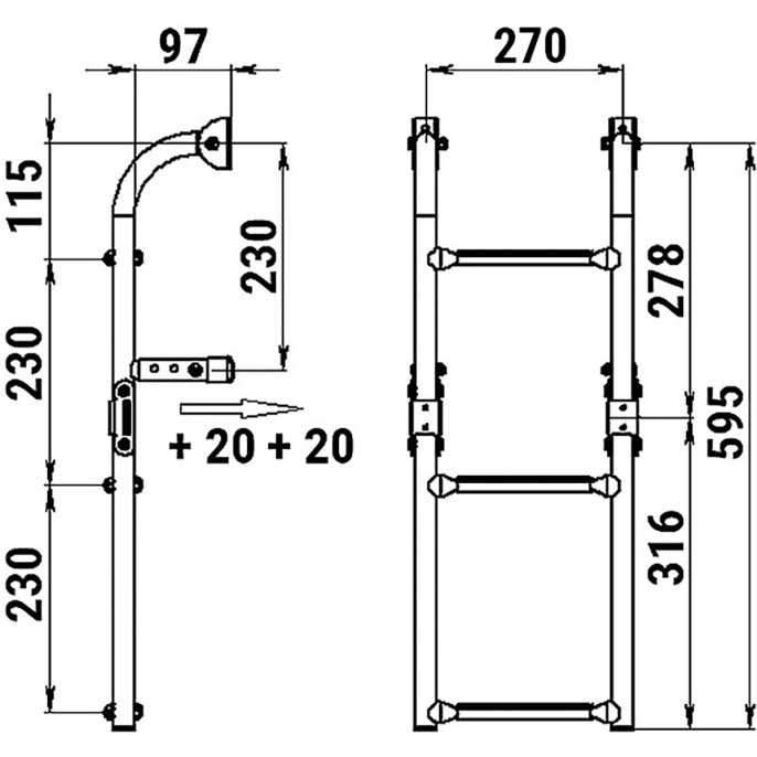 Трап складной с вертикальным креплением 3 белых ступени 270 мм (040172WT)