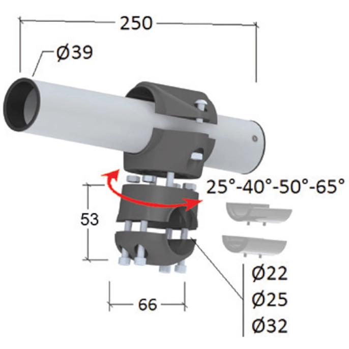 Держатель спиннинга сквозной на леер, алюминий (030630T)