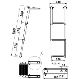 Трап телескопический складной 3 белых ступени 310 мм (040102WT)