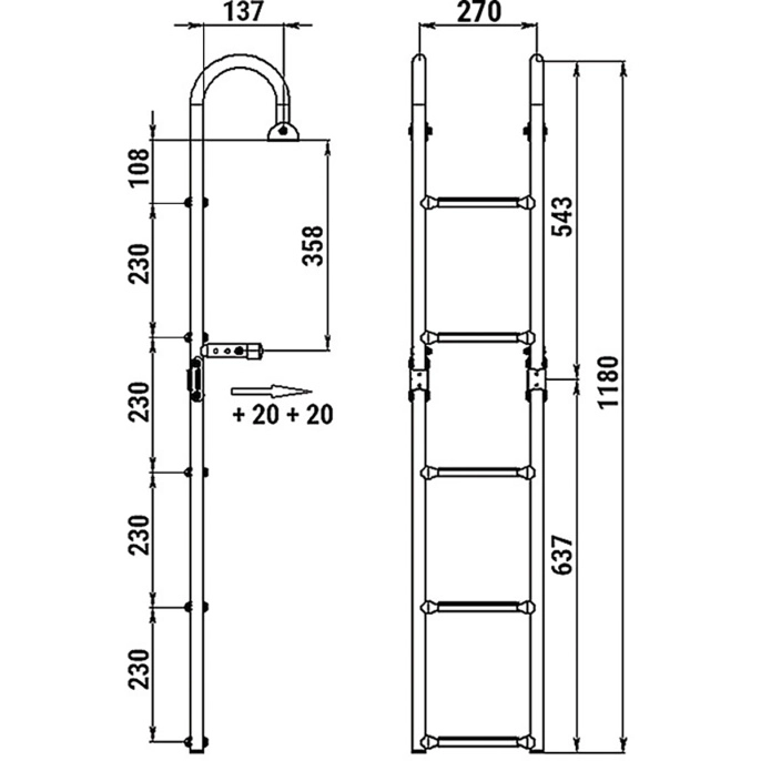 Трап складной с горизонтальным креплением 5 белых ступени 270 мм (040180WT)