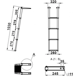Трап телескопический складной 4 серых ступени 320 мм (040103GT)