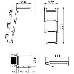 Трап телескопический выдвижной 3 черных ступени 272 мм (040105BT)