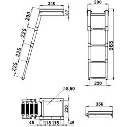 Трап телескопический выдвижной 4 белых ступени 290 мм (040106WT)