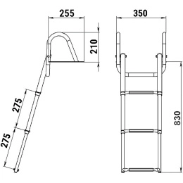 Трап телескопический с поручнем 3 серых ступени 350 мм (040110GT)
