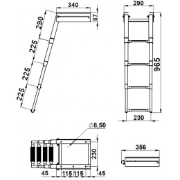 Трап телескопический выдвижной 4 черных ступени 290 мм (040106BT)