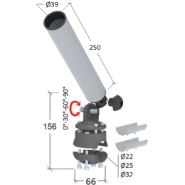 Держатель спиннинга торцевой на леер наклонный, алюминий (030632T)