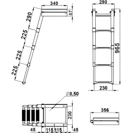 Трап дайверский телескопический быстросъемный 3 черных ступени 450 мм (040185BT, 10269552)