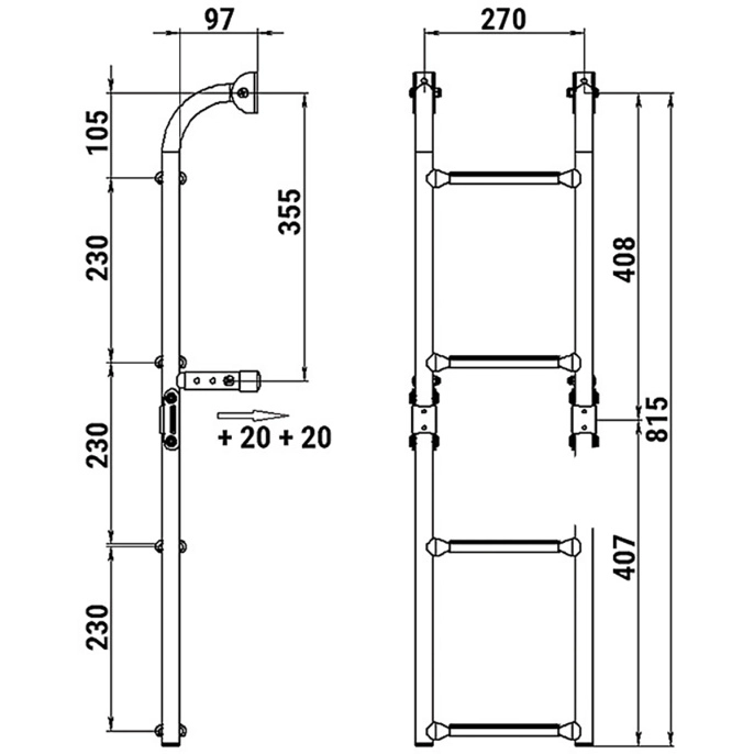 Трап складной с вертикальным креплением 4 черных ступени 270 мм (040174BT)